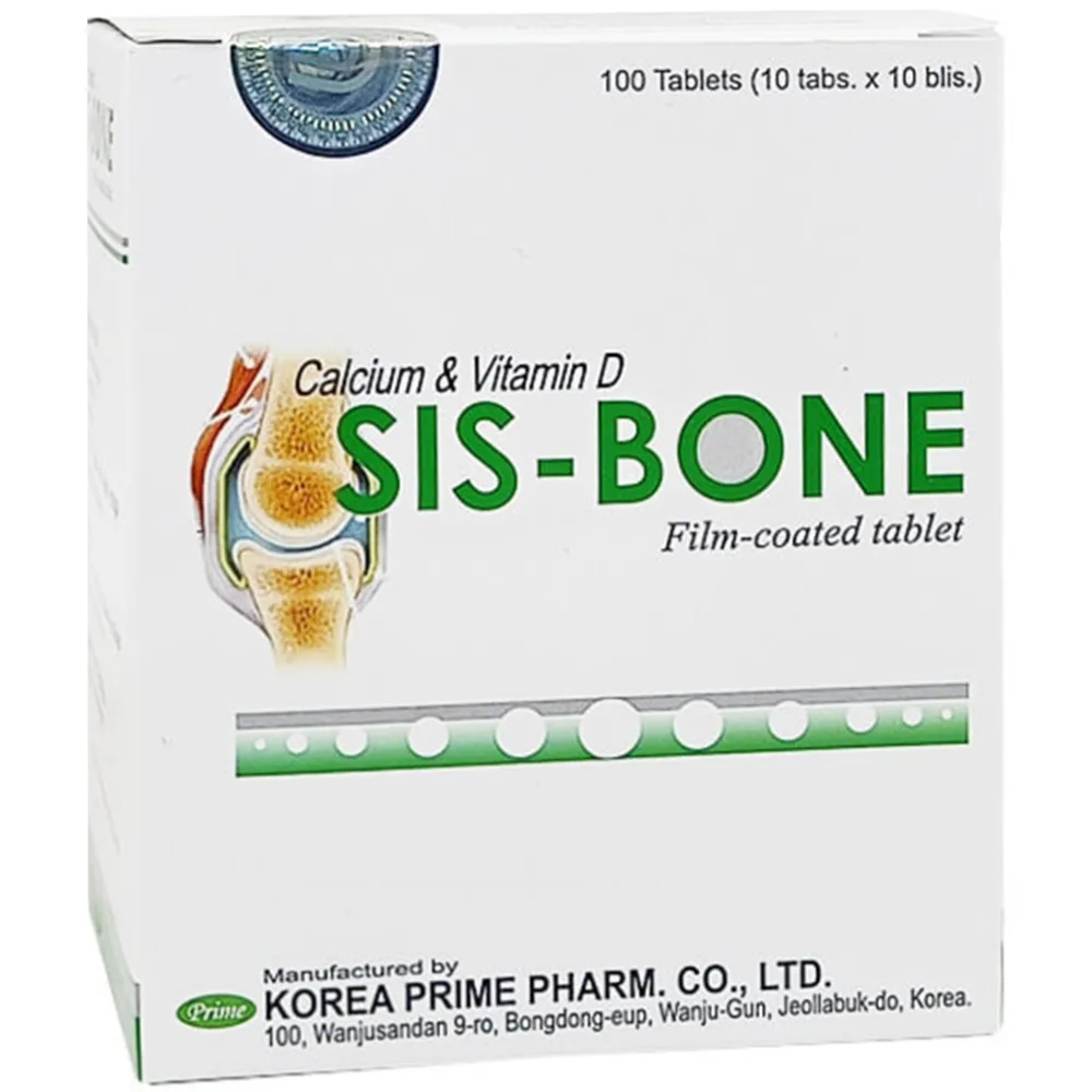 Hình ảnh Thuốc SIS-Bone Korea Prime Pharma bổ sung canxi, điều trị loãng xương (10 vỉ x 10 viên)