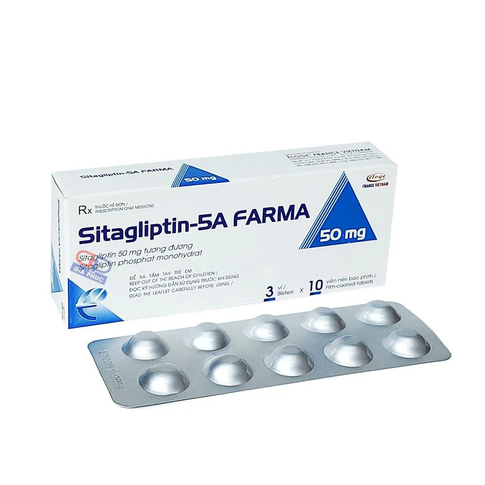 Hình ảnh Thuốc Sitagliptin-5A FARMA 50mg Eloge kiểm soát đường huyết ở bệnh đái tháo đường típ 2 (3 vỉ x 10 viên)
