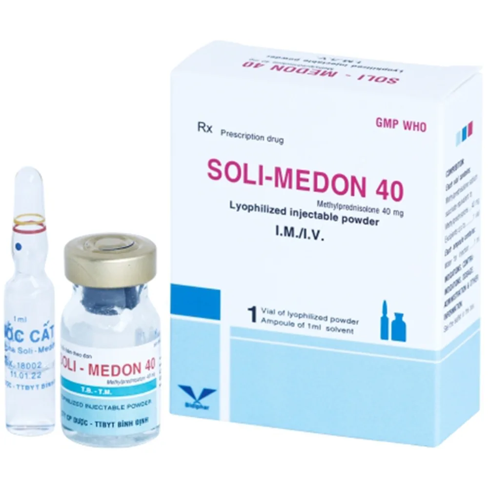 Hình ảnh Bột pha tiêm Soli-Medon 40 Bidiphar dùng chống viêm, giảm miễn dịch (1 lọ bột + 1 ống 1ml)