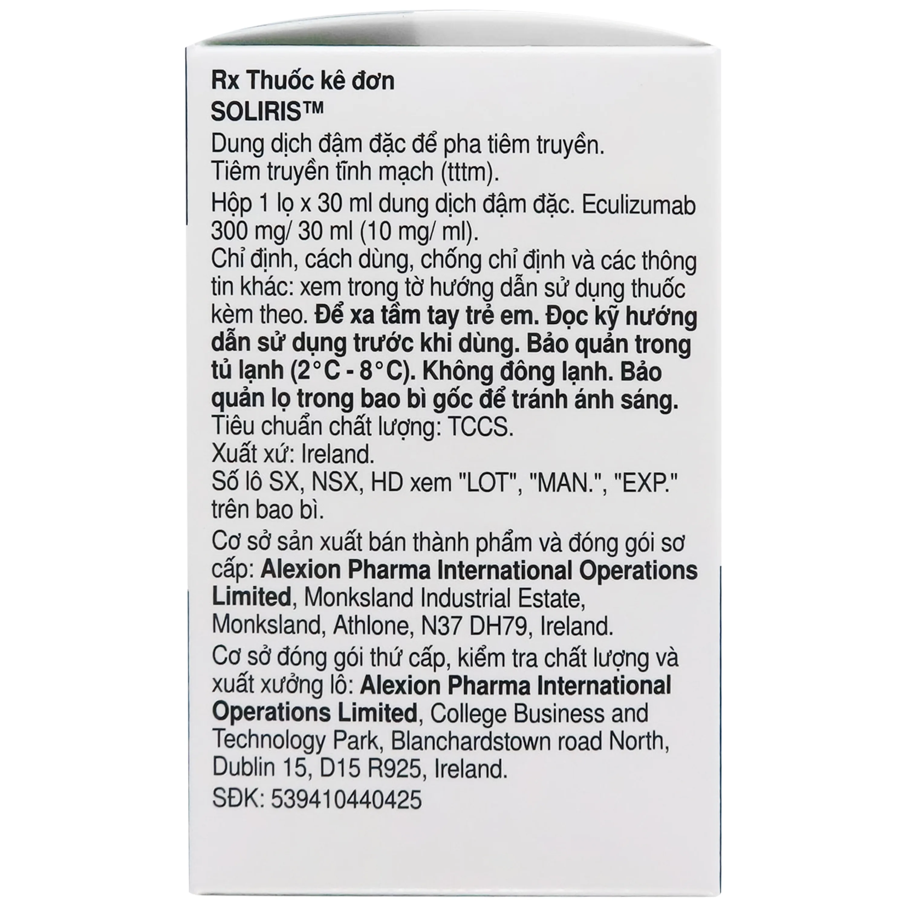 Hình ảnh Thuốc Soliris điều trị huyết sắc tố kịch phát về đêm (PNH), hội chứng tan máu không điển hình (aHUS), bệnh nhược cơ tổng quát (gMG), loạn quang phổ Optica Neuromyelitis (NMOSD) ( 30ml)