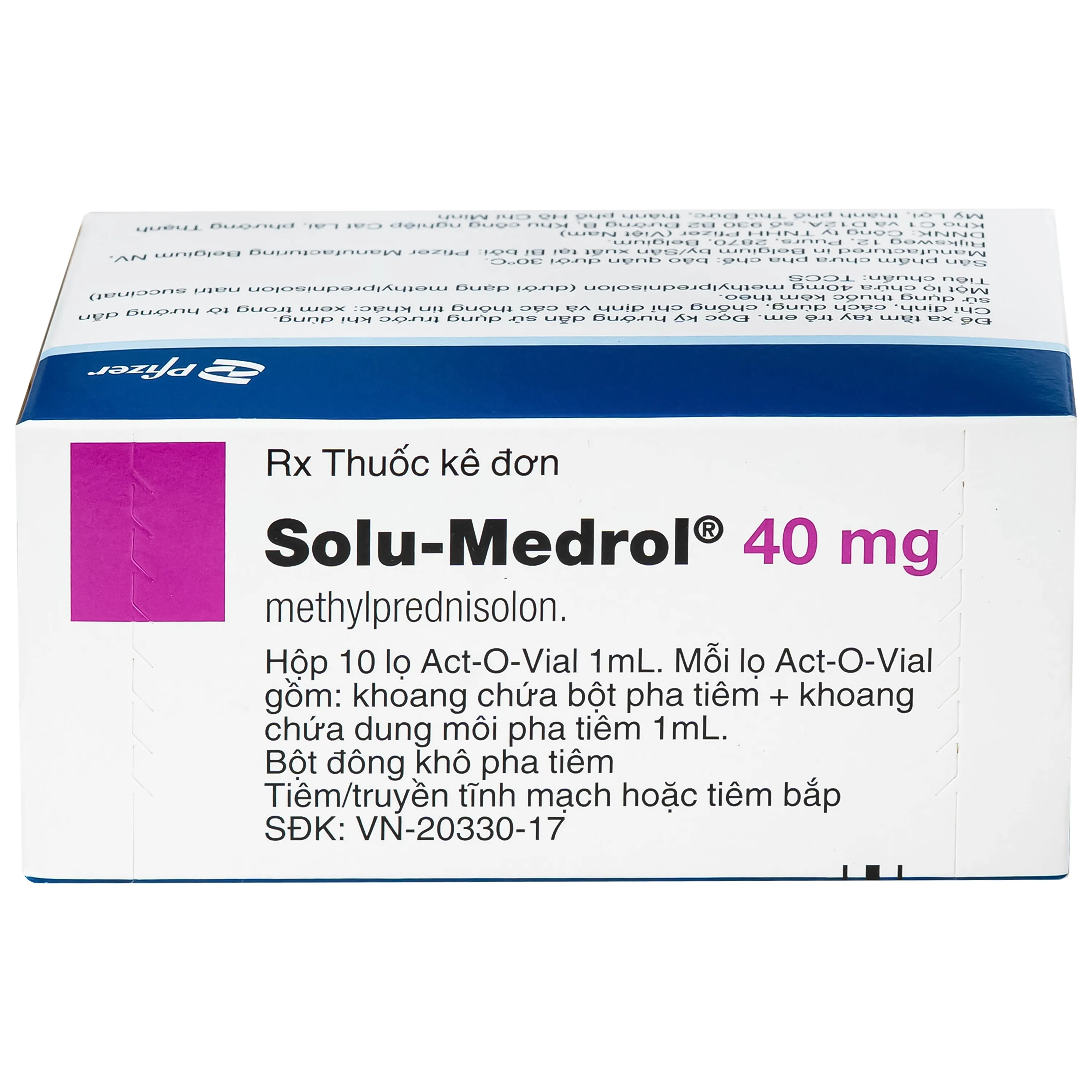 Hình ảnh Bột pha tiêm Solu-Medrol 40mg Pfizer điều trị rối loạn thấp khớp, lupus ban đỏ hệ thống (Hộp 10 lọ x 1ml)