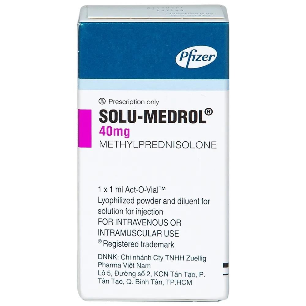 Hình ảnh Bột pha tiêm Solu-Medrol 40mg Pfizer điều trị rối loạn thấp khớp, lupus ban đỏ hệ thống (1 lọ x 1ml)