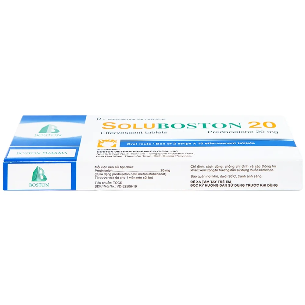 Hình ảnh Viên sủi Soluboston 20 Boston điều trị giảm tình trạng viêm, dị ứng (2 vỉ x 10 viên)
