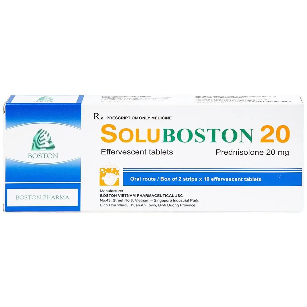 Hình ảnh Viên sủi Soluboston 20 Boston điều trị giảm tình trạng viêm, dị ứng (2 vỉ x 10 viên)