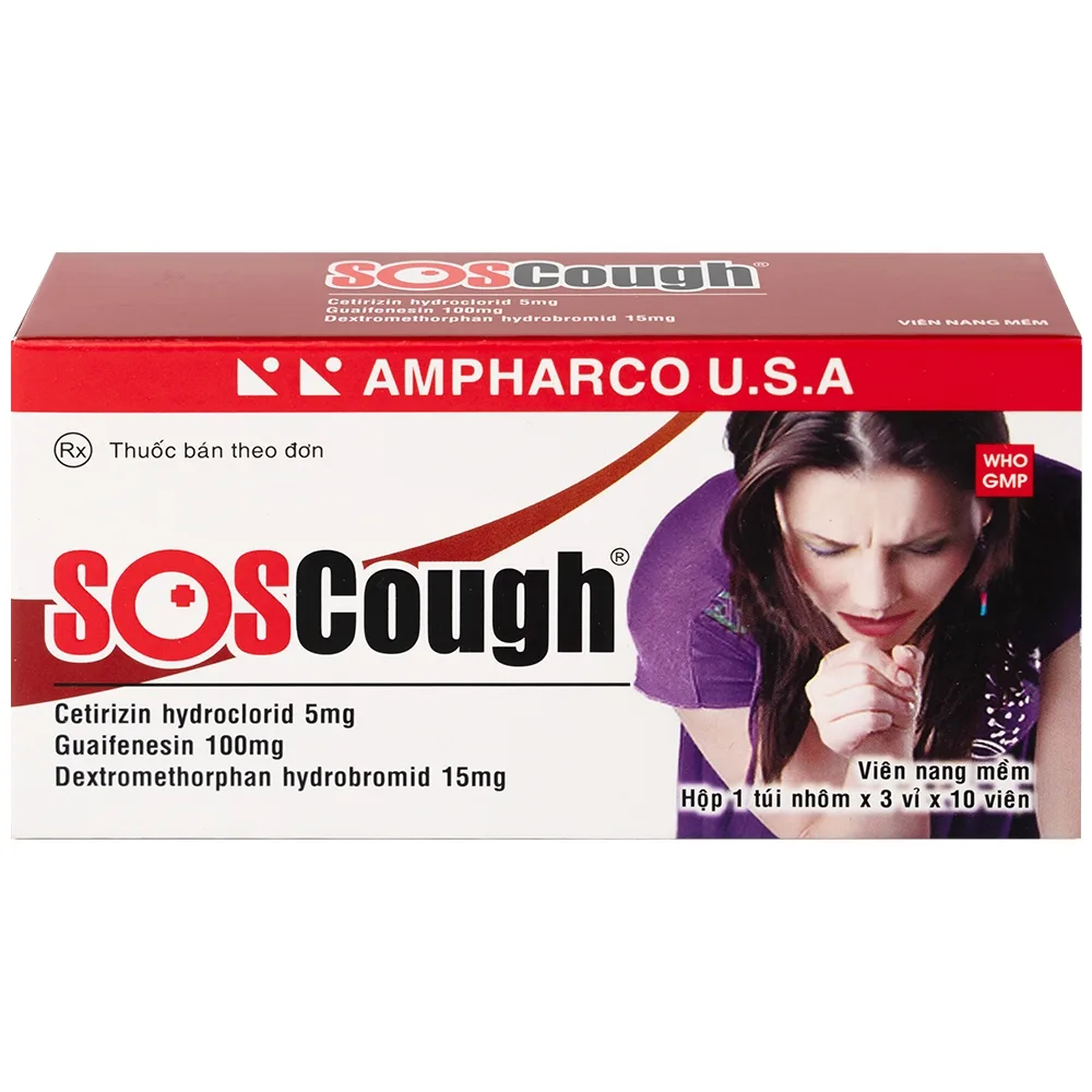 Hình ảnh Thuốc SOSCough Ampharco điều trị ho khan, ho do kích ứng (3 vỉ x 10 viên)