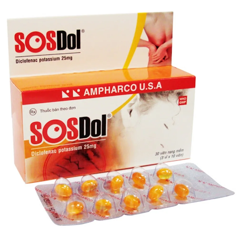 Hình ảnh Thuốc Sosdol 25mg Ampharco điều trị đau sau chấn thương (3 vỉ x 10 viên)