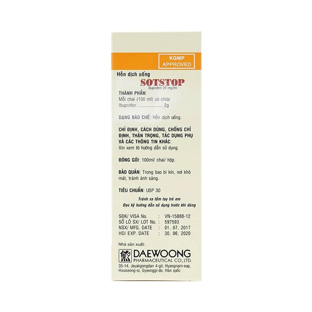 Hình ảnh Siro Sotstop Daewoong điều trị giảm đau, hạ sốt, kháng viêm (100ml)