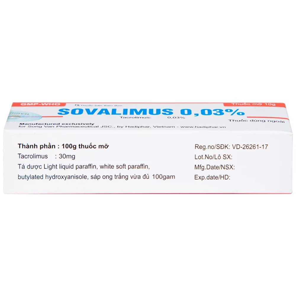 Hình ảnh Thuốc mỡ Sovalimus 0.03% Hadiphar điều trị viêm da (10g)