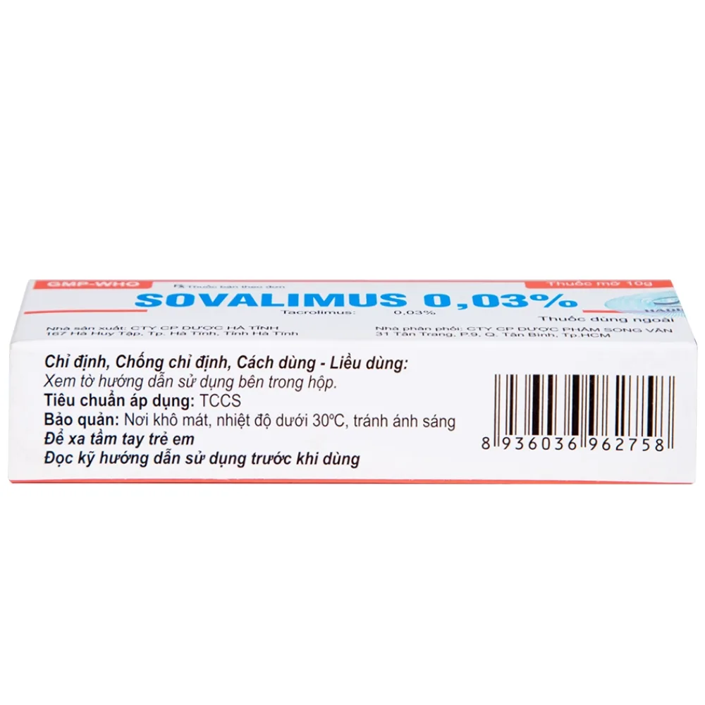 Hình ảnh Thuốc mỡ Sovalimus 0.03% Hadiphar điều trị viêm da (10g)