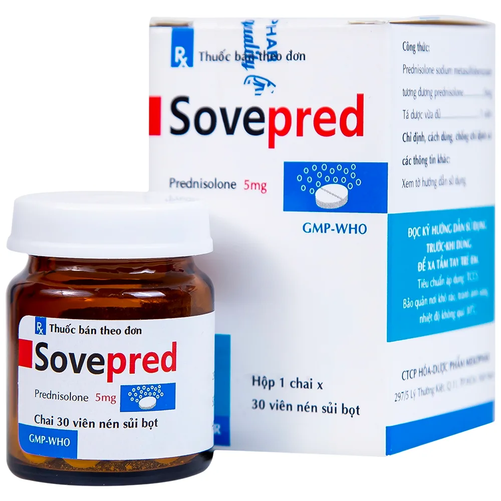 Hình ảnh Viên sủi Sovepred Mekophar điều trị viêm khớp dạng thấp, lupus ban đỏ toàn thân (30 viên)