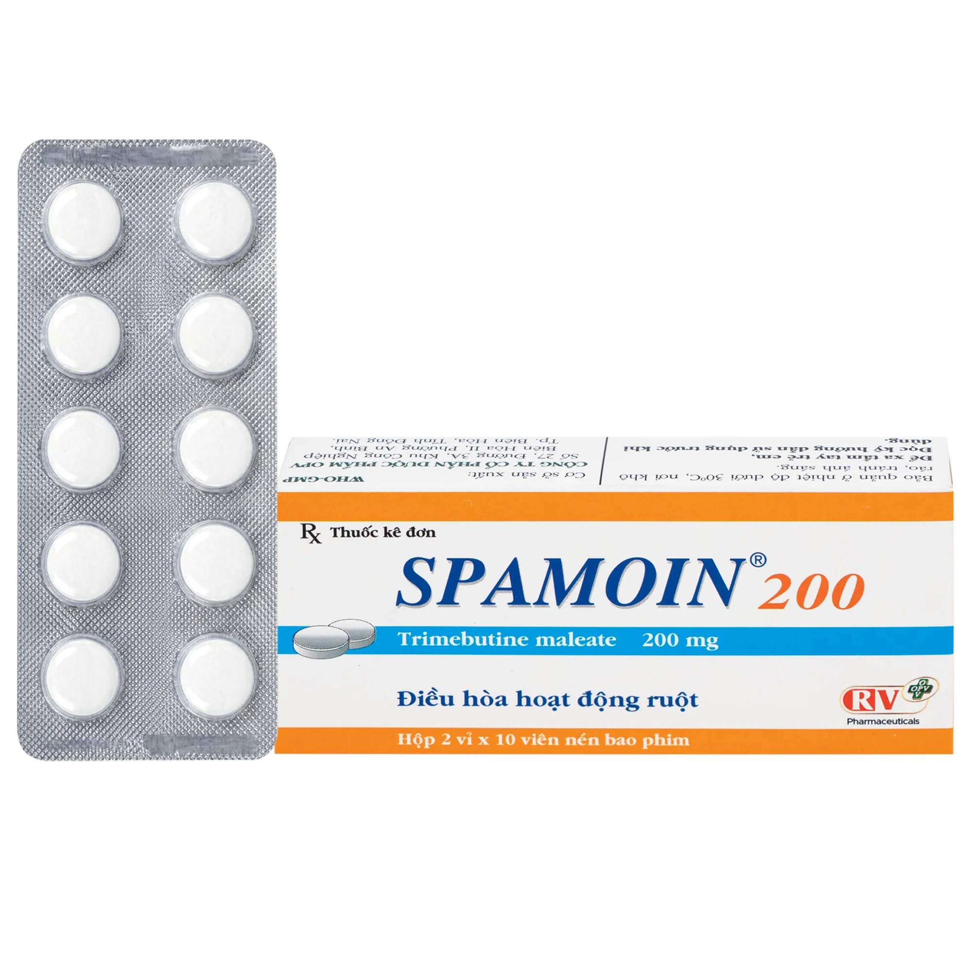 Hình ảnh Thuốc Spamoin 200mg OPV điều trị rối loạn chức năng đường ruột (2 vỉ x 10 viên)