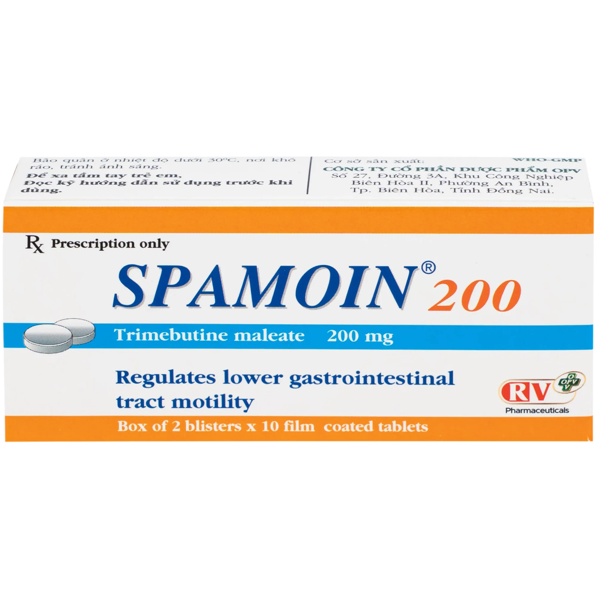Hình ảnh Thuốc Spamoin 200mg OPV điều trị rối loạn chức năng đường ruột (2 vỉ x 10 viên)