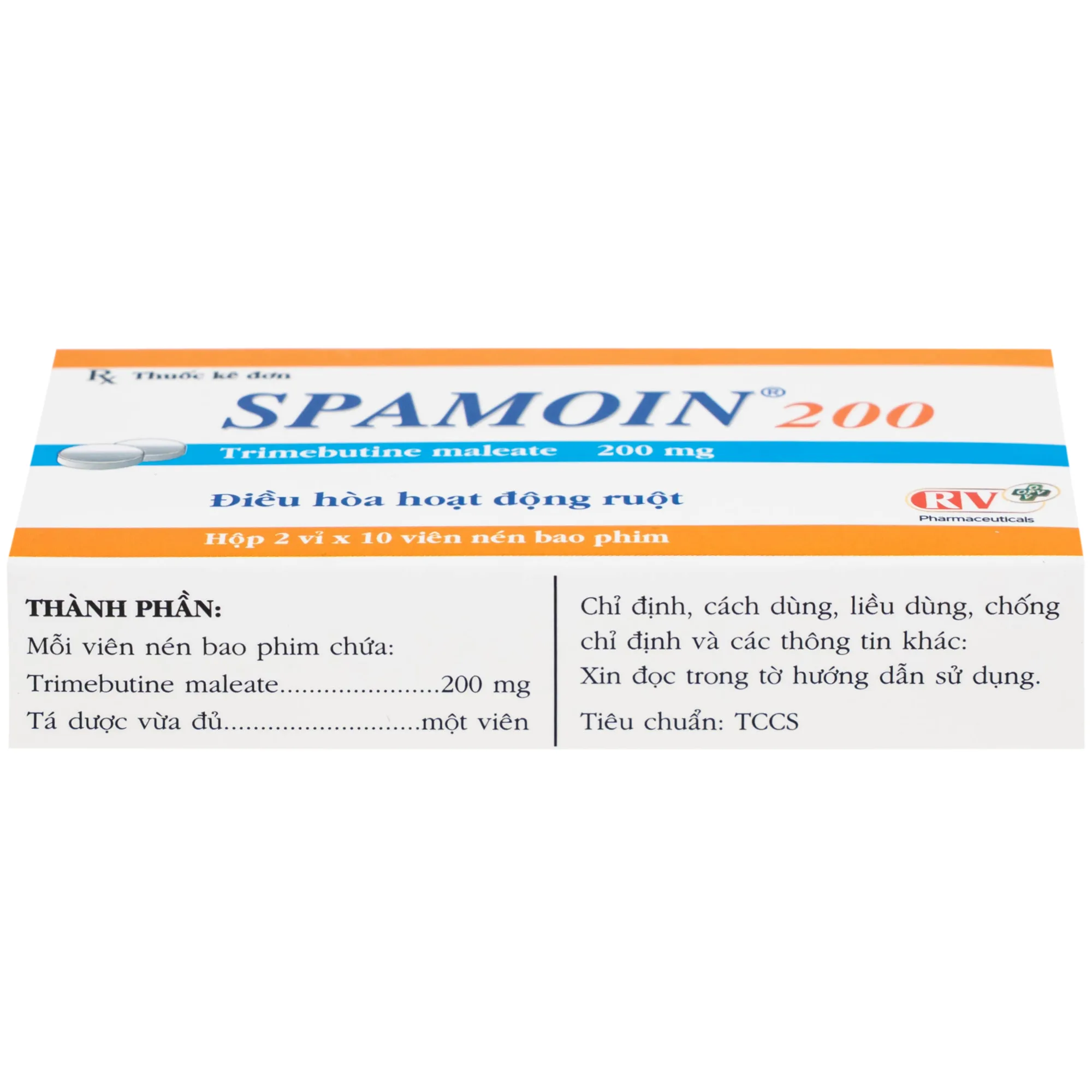 Hình ảnh Thuốc Spamoin 200mg OPV điều trị rối loạn chức năng đường ruột (2 vỉ x 10 viên)