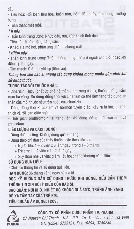 Hình ảnh Thuốc Spasticon TV.Pharm điều trị bệnh não do chấn thương (6 vỉ x 10 viên)