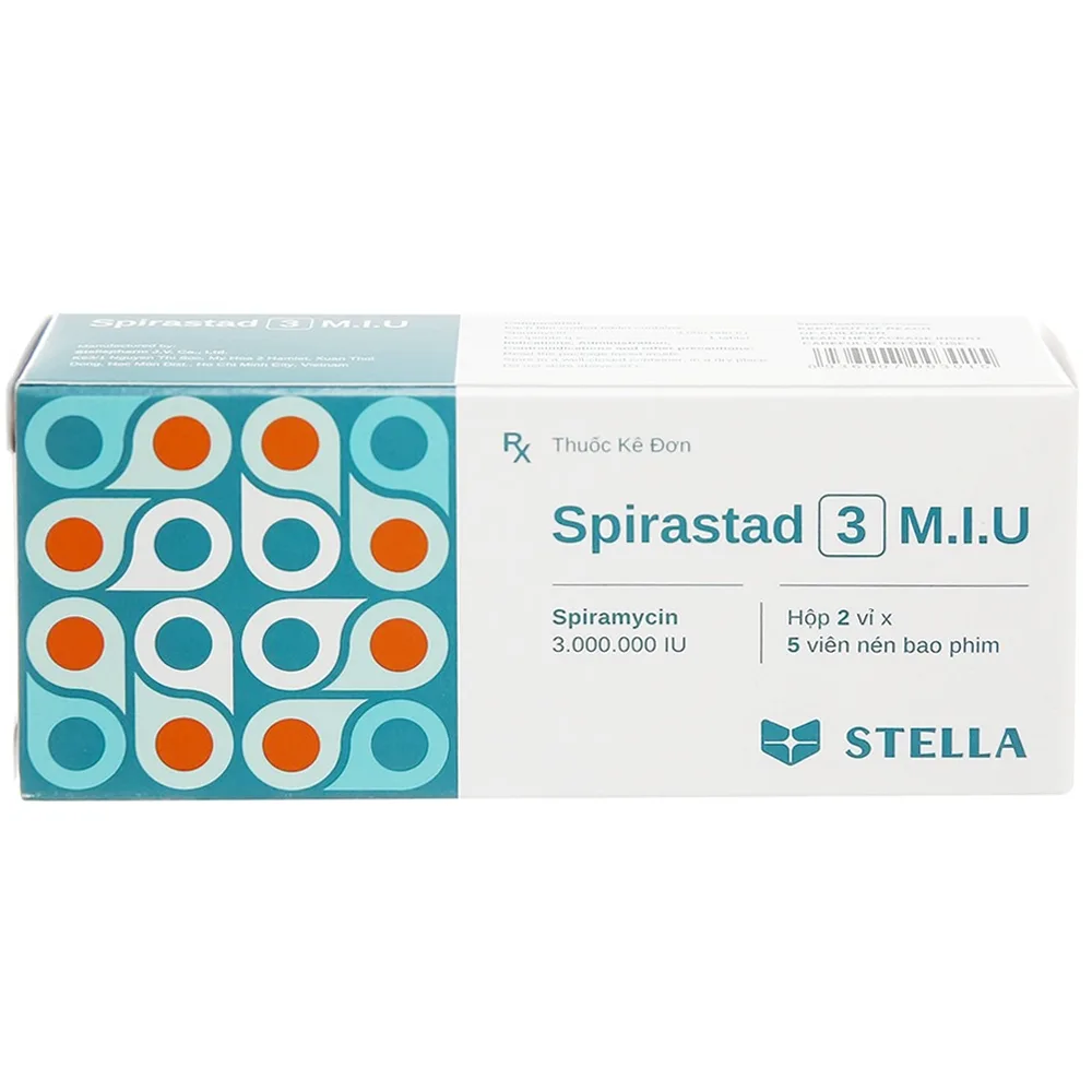 Hình ảnh Thuốc Spirastad 3 M.I.U Stella điều trị nhiễm khuẩn đường hô hấp (2 vỉ x 5 viên)