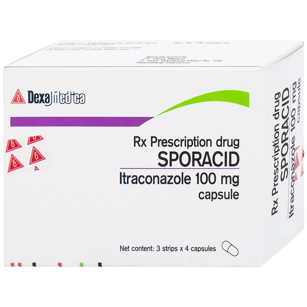 Hình ảnh Thuốc Sporacid Itraconazole 100mg Dexa điều trị nấm candida âm hộ, âm đạo (3 vỉ x 4 viên)
