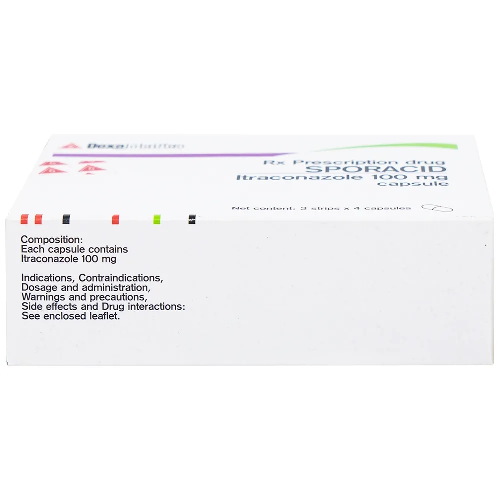 Hình ảnh Thuốc Sporacid Itraconazole 100mg Dexa điều trị nấm candida âm hộ, âm đạo (3 vỉ x 4 viên)