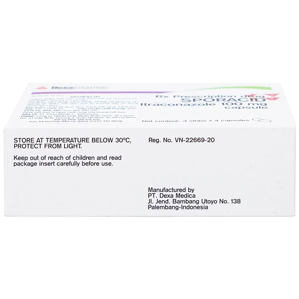 Hình ảnh Thuốc Sporacid Itraconazole 100mg Dexa điều trị nấm candida âm hộ, âm đạo (3 vỉ x 4 viên)