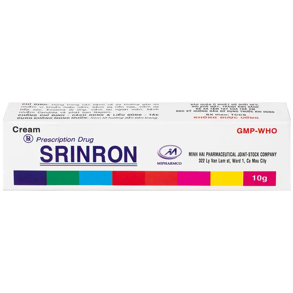 Hình ảnh Kem bôi da Srinron 10g Mipharmco điều trị các bệnh về da do nhiễm khuẩn hoặc nấm, bệnh da hỗn hợp