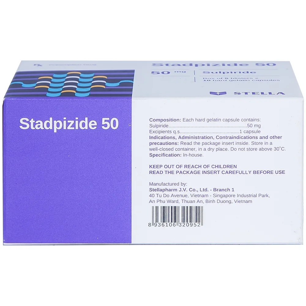 Hình ảnh Thuốc Stadpizide 50 Stella điều trị triệu chứng ngắn ngày lo âu, tâm thần phân liệt (5 vỉ x 10 viên) 