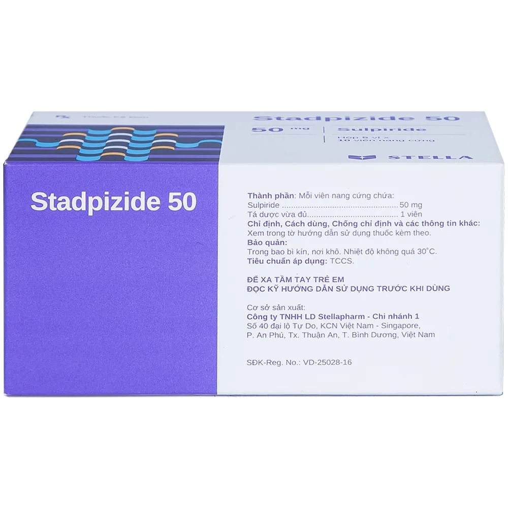 Hình ảnh Thuốc Stadpizide 50 Stella điều trị triệu chứng ngắn ngày lo âu, tâm thần phân liệt (5 vỉ x 10 viên) 