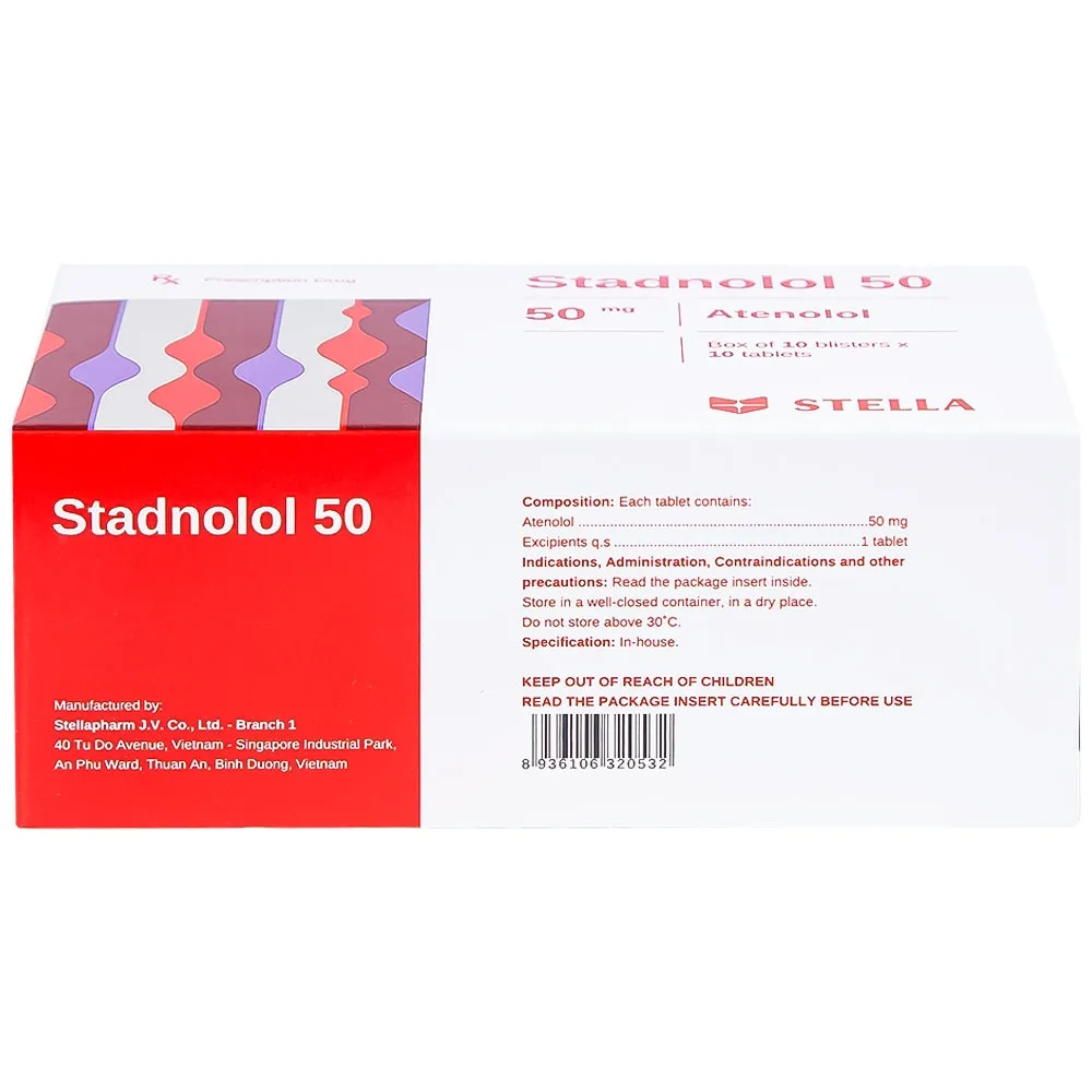 Hình ảnh Thuốc Stadnolol 50 Stella điều trị tăng huyết áp, đau thắt ngực mạn tính ổn định (10 vỉ x 10 viên) 