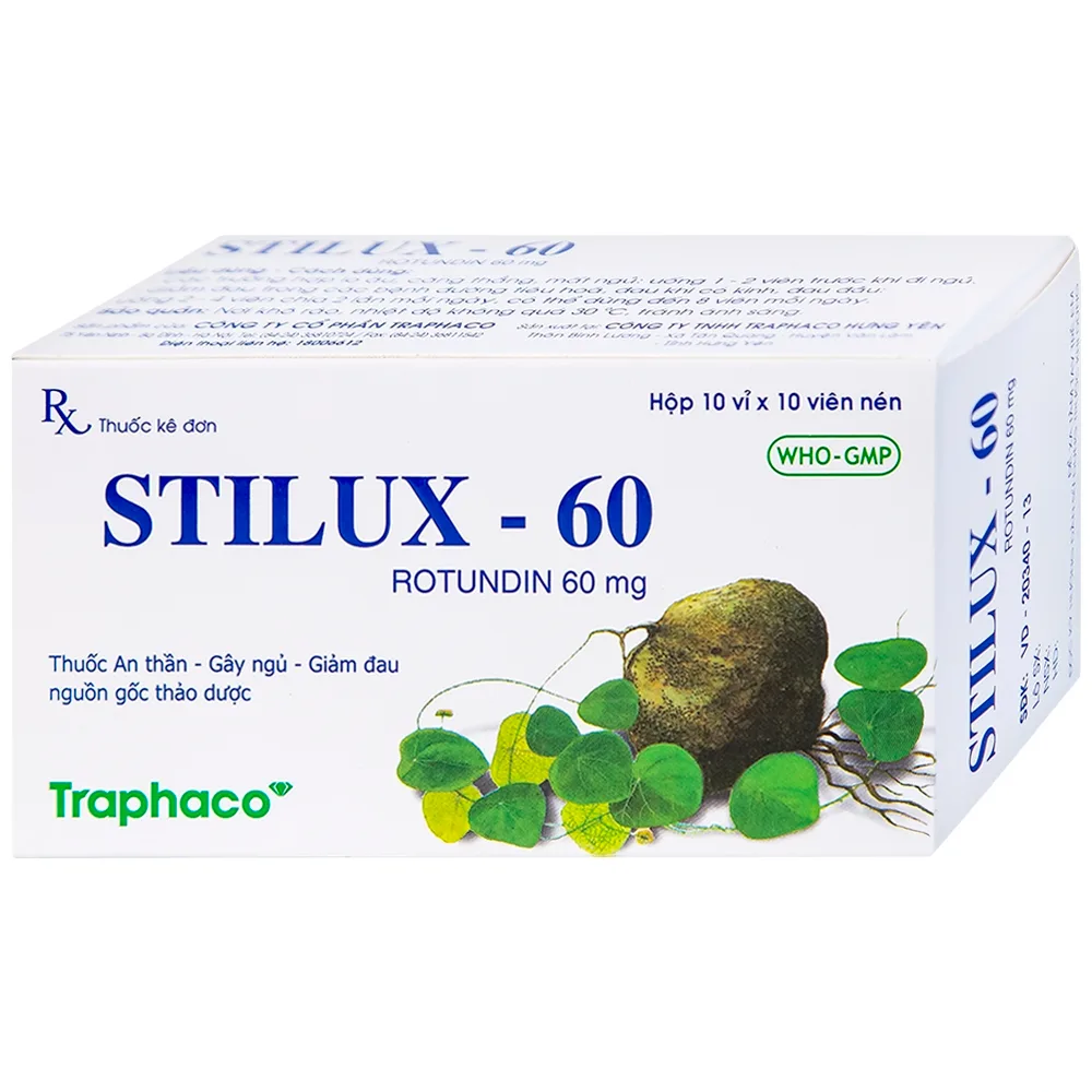 Hình ảnh Thuốc Stilux-60 Traphaco dùng lo âu, căng thẳng, mất ngủ (10 vỉ x 10 viên) 