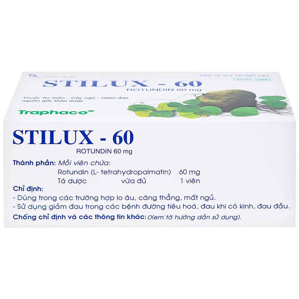 Hình ảnh Thuốc Stilux-60 Traphaco dùng lo âu, căng thẳng, mất ngủ (10 vỉ x 10 viên) 