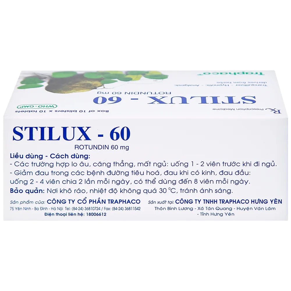 Hình ảnh Thuốc Stilux-60 Traphaco dùng lo âu, căng thẳng, mất ngủ (10 vỉ x 10 viên) 