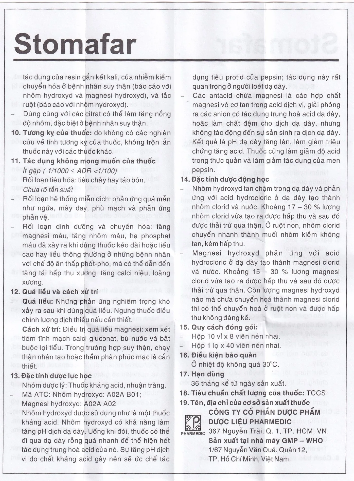 Hình ảnh Viên nhai Stomafar Pharmedic điều trị trung hòa acid dạ dày (40 viên)