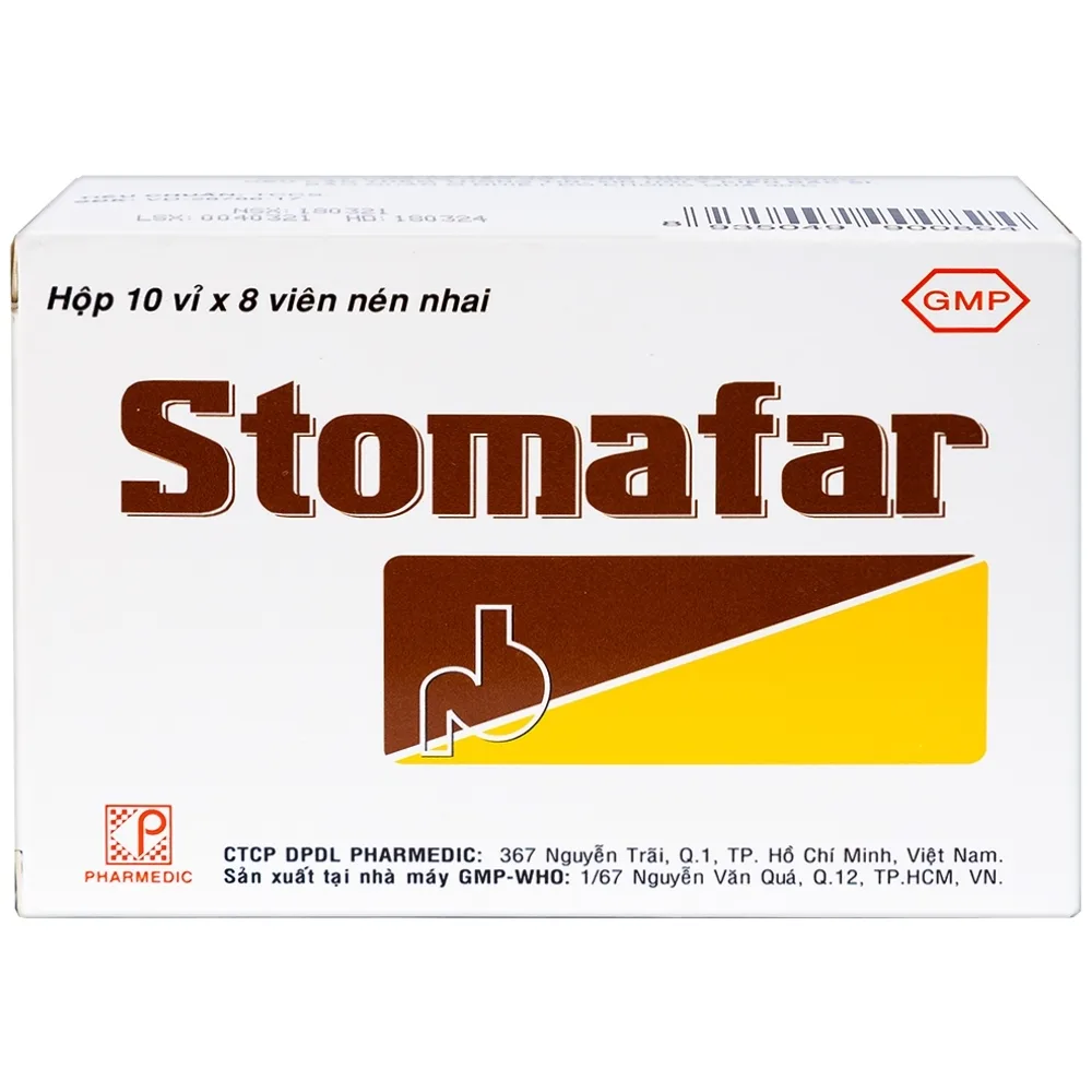 Hình ảnh Viên nhai Stomafar Pharmedic điều trị trung hòa acid dạ dày (10 vỉ x 8 viên)