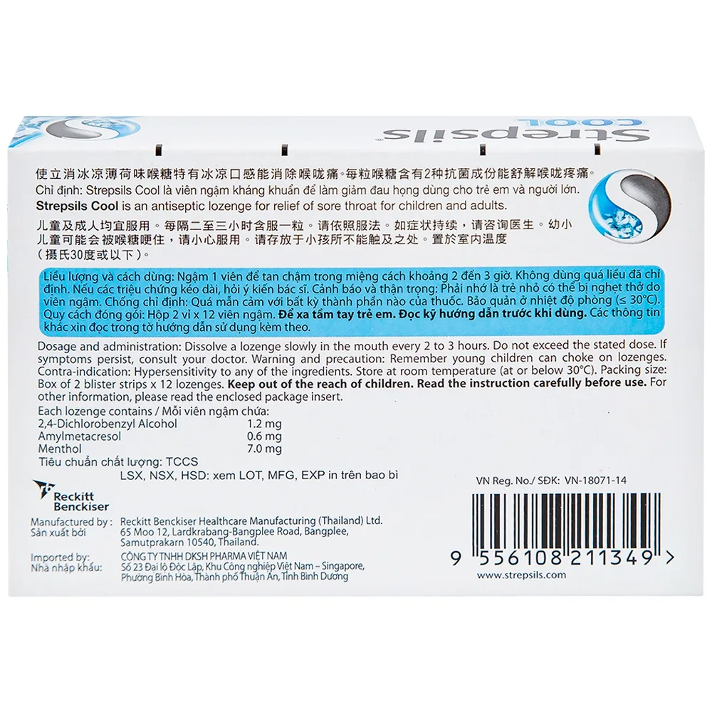 Hình ảnh Viên ngậm Strepsils Cool Reckitt Benckiser điều trị viêm họng (2 vỉ x 12 viên)