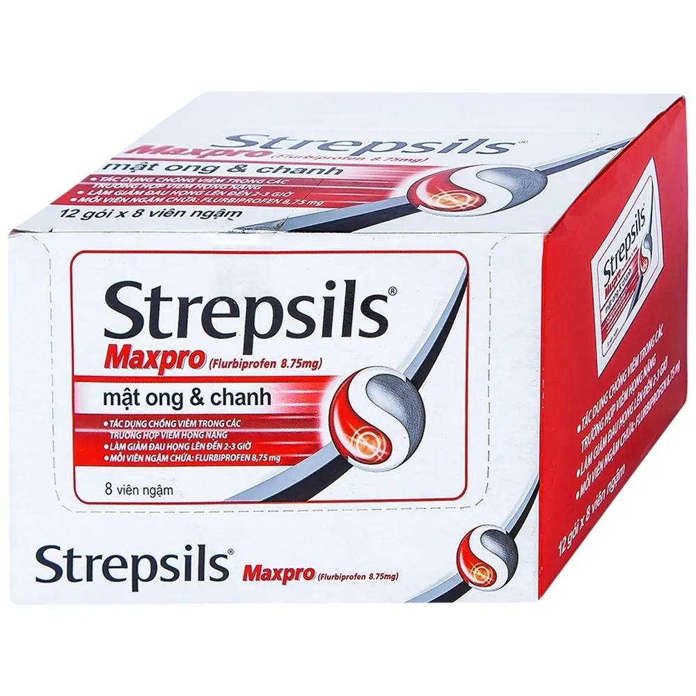 Hình ảnh Viên ngậm Strepsils Maxpro Reckitt Benckiser làm giảm đau trong viêm họng (12 gói x 8 viên)