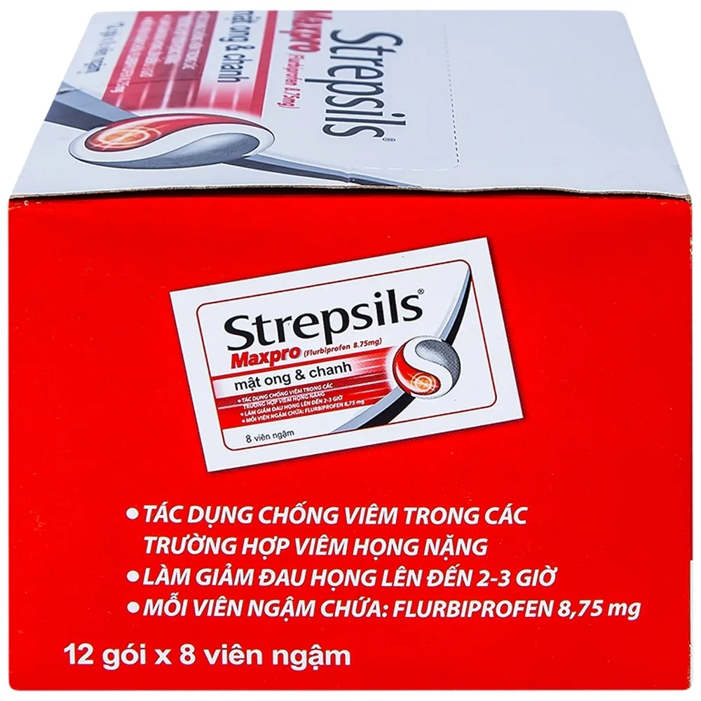 Hình ảnh Viên ngậm Strepsils Maxpro Reckitt Benckiser làm giảm đau trong viêm họng (12 gói x 8 viên)