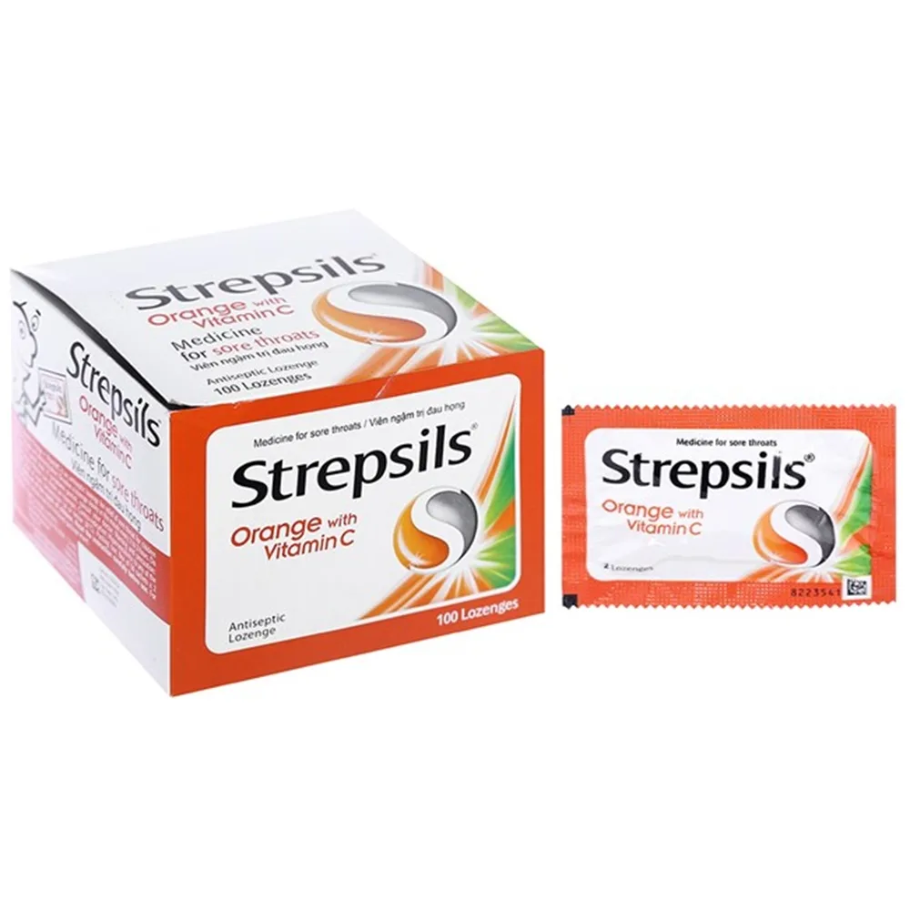 Hình ảnh Viên ngậm Strepsils Orange with Vitamin C Reckitt Benckiser điều trị đau họng (50 gói x 2 viên)