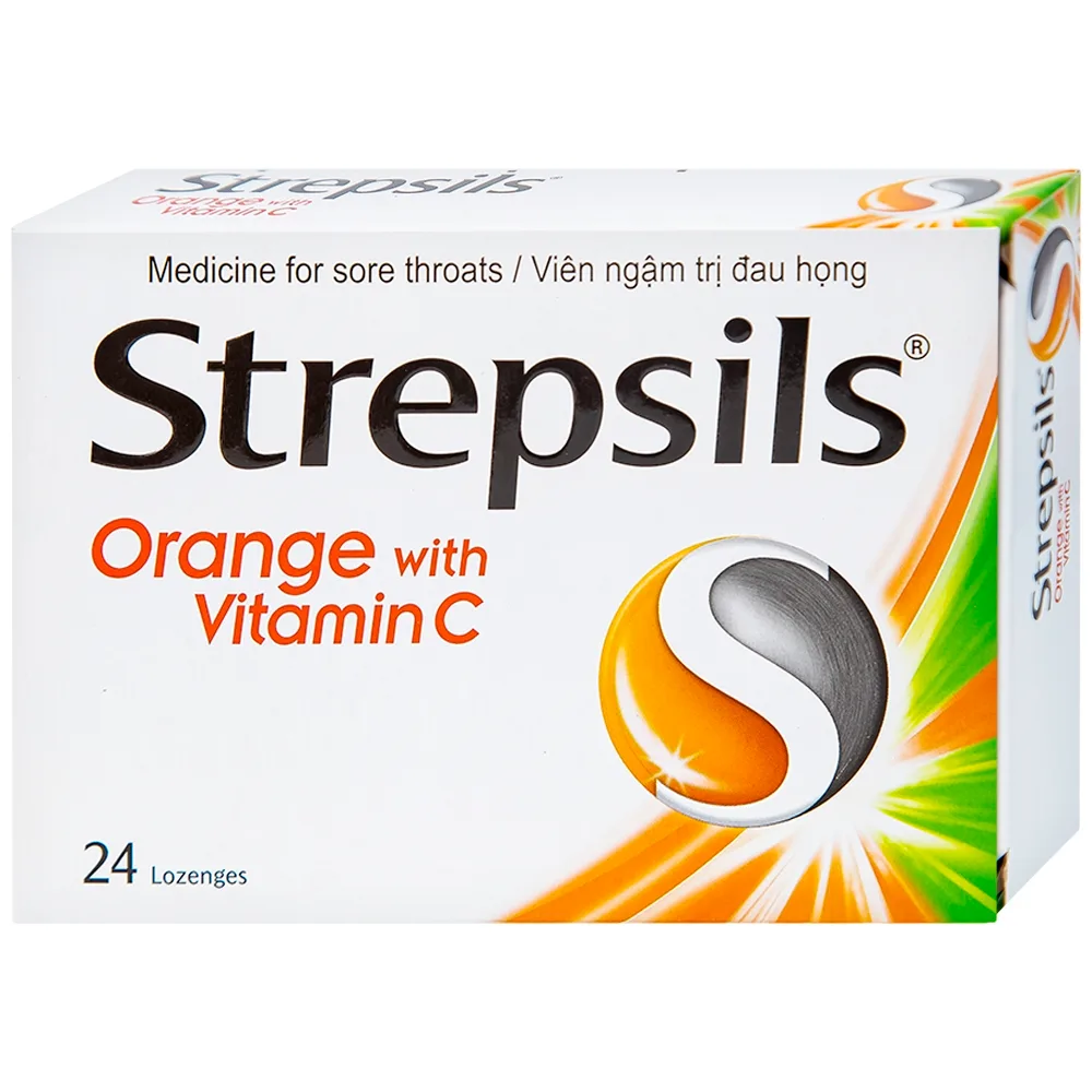 Hình ảnh Viên ngậm Strepsils Orange with Vitamin C Reckitt Benckiser điều trị đau họng (2 vỉ x 12 viên)