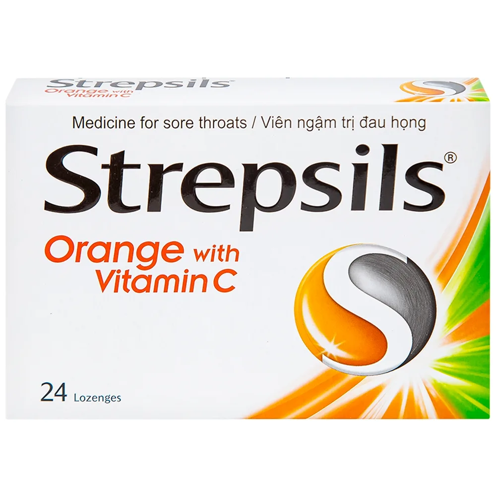 Hình ảnh Viên ngậm Strepsils Orange with Vitamin C Reckitt Benckiser điều trị đau họng (2 vỉ x 12 viên)