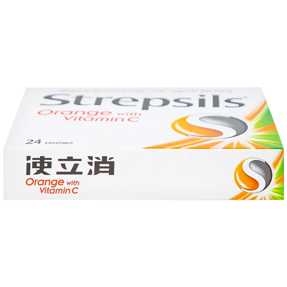 Hình ảnh Viên ngậm Strepsils Orange with Vitamin C Reckitt Benckiser điều trị đau họng (2 vỉ x 12 viên)
