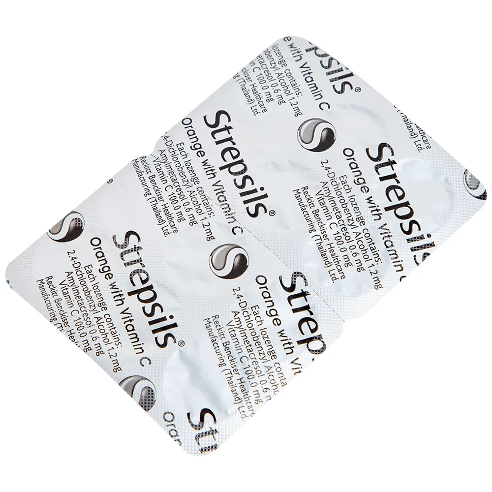 Hình ảnh Viên ngậm Strepsils Orange with Vitamin C Reckitt Benckiser điều trị đau họng (2 vỉ x 12 viên)