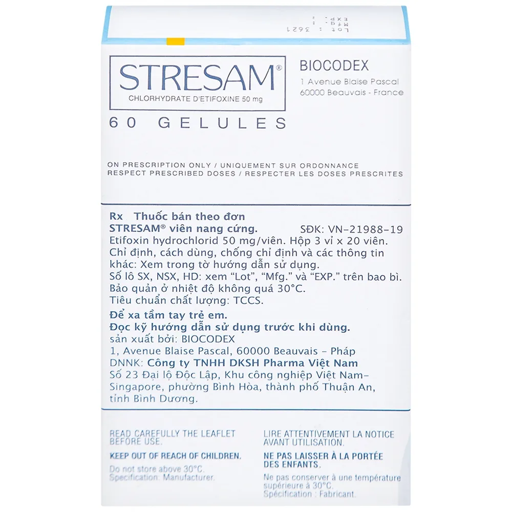 Hình ảnh Thuốc Stresam Biocodex điều trị các biểu hiện dạng tâm thể của lo âu (3 vỉ x 20 viên)