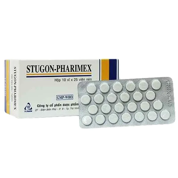 Hình ảnh Thuốc Stugon-Pharimex TV.Pharm điều trị triệu chứng hoa mắt, chóng mặt, ù tai (10 vỉ x 25 viên)