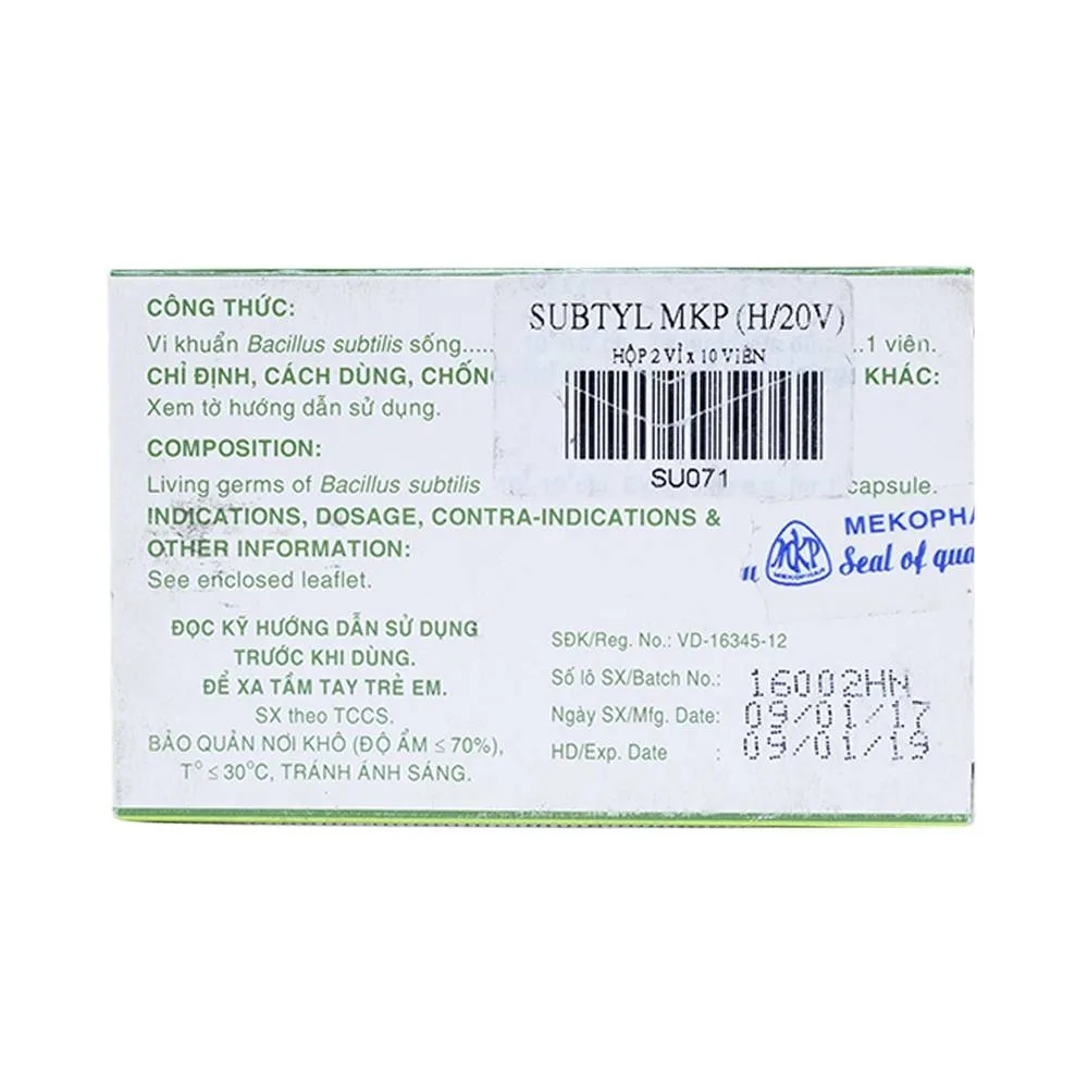 Hình ảnh Thuốc Subtyl Mekophar điều trị tiêu chảy, viêm ruột (2 vỉ x 10 viên)
