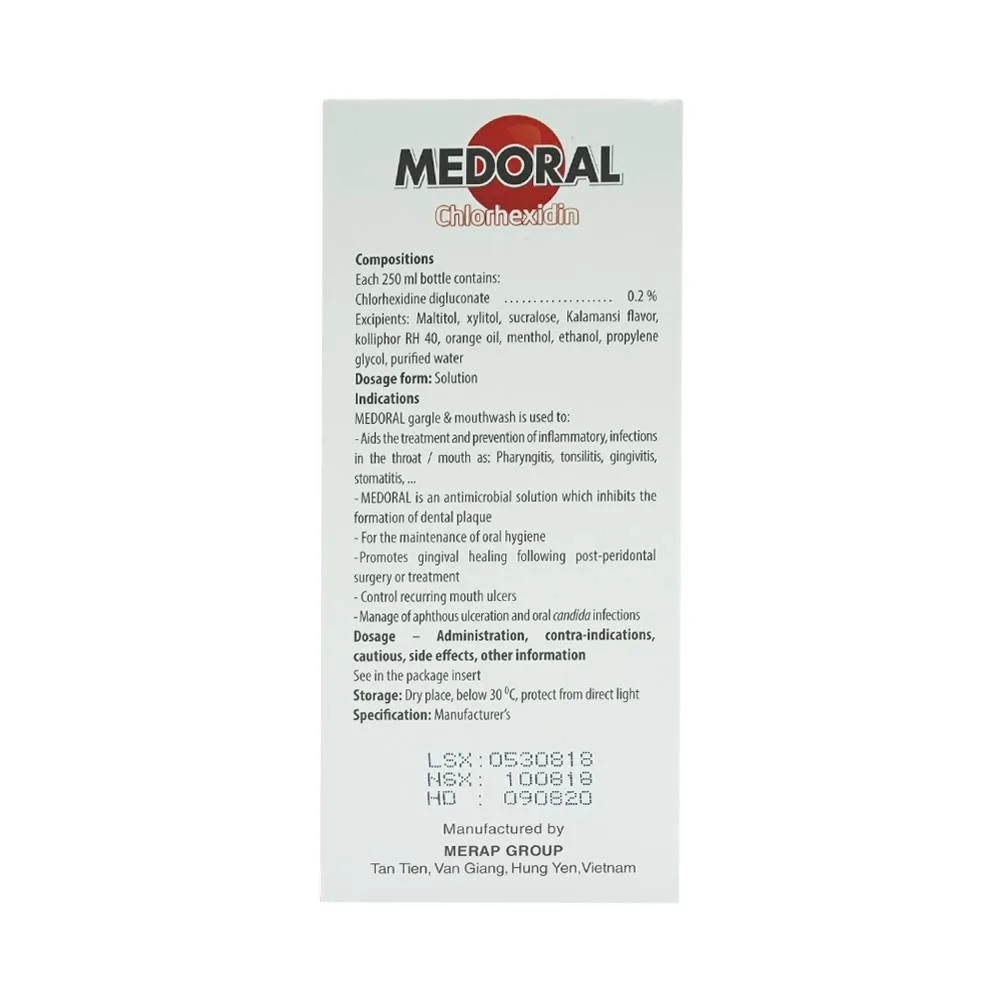 Hình ảnh Dung dịch súc miệng Medoral điều trị và ngăn ngừa viêm họng, viêm amidan (250ml)