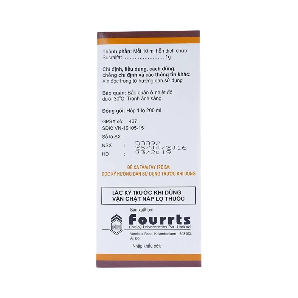 Hình ảnh Hỗn dịch Sucrafil Fourts điều trị viêm khớp, trào ngược dạ dày thực quản (200ml) 