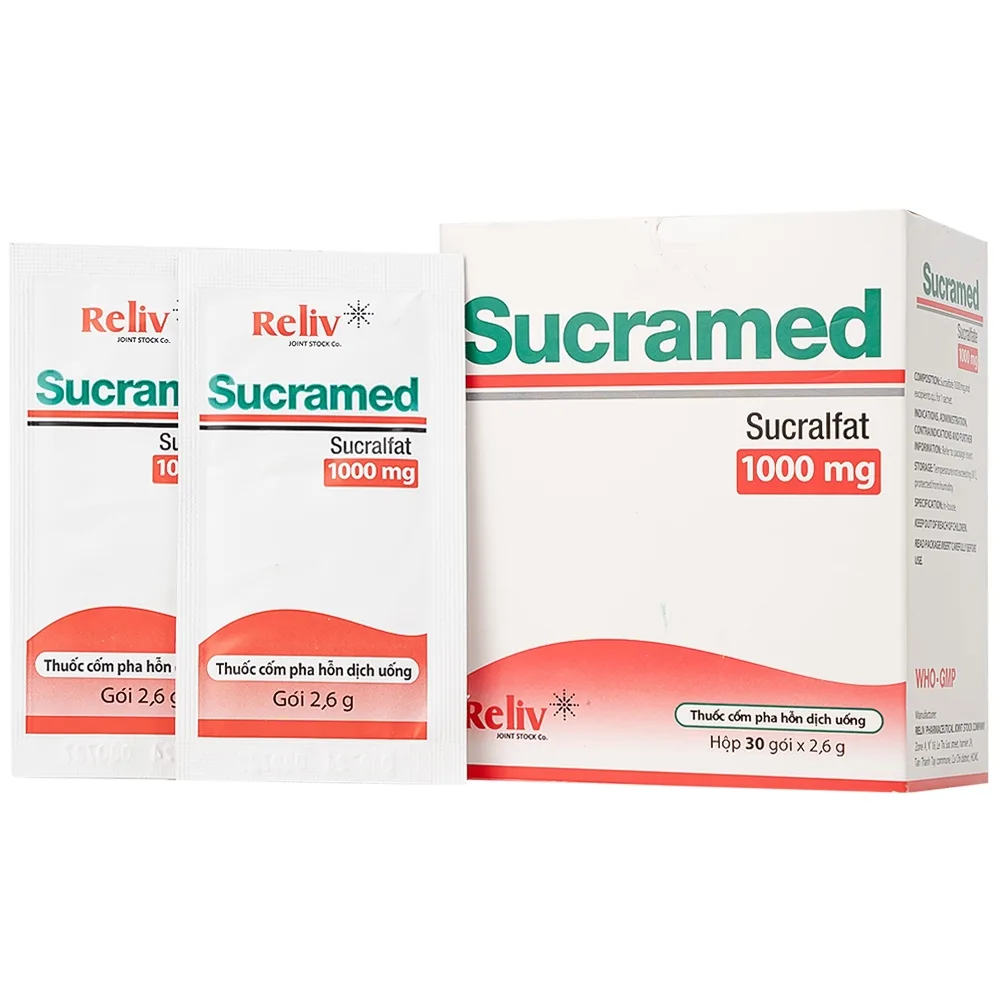 Hình ảnh Thuốc cốm pha hỗn dịch uống Sucramed Sucralfat 1000mg Reliv điều trị loét dạ dày và tá tràng (30 gói)