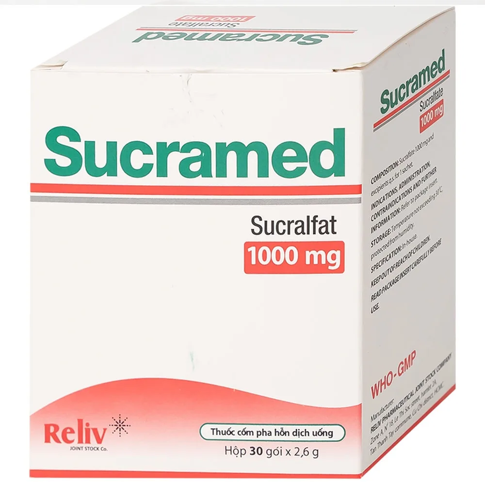 Hình ảnh Thuốc cốm pha hỗn dịch uống Sucramed Sucralfat 1000mg Reliv điều trị loét dạ dày và tá tràng (30 gói)
