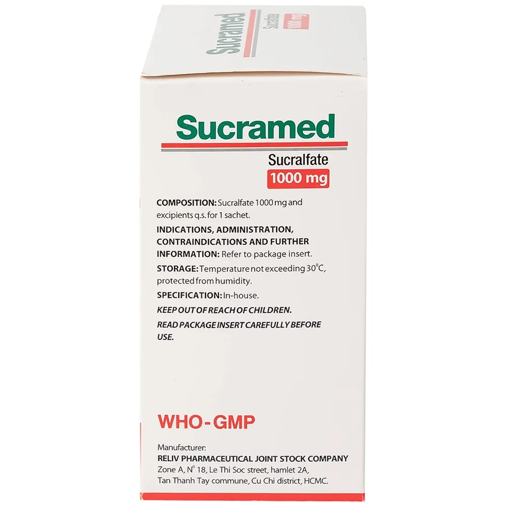 Hình ảnh Thuốc cốm pha hỗn dịch uống Sucramed Sucralfat 1000mg Reliv điều trị loét dạ dày và tá tràng (30 gói)