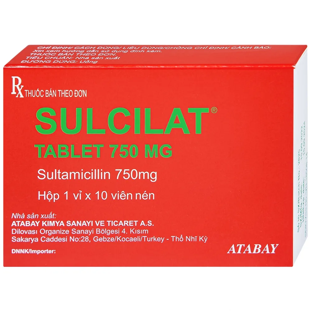 Hình ảnh Thuốc Sulcilat 750mg Atabay điều trị các bệnh nhiễm khuẩn (1 vỉ x 10 viên)