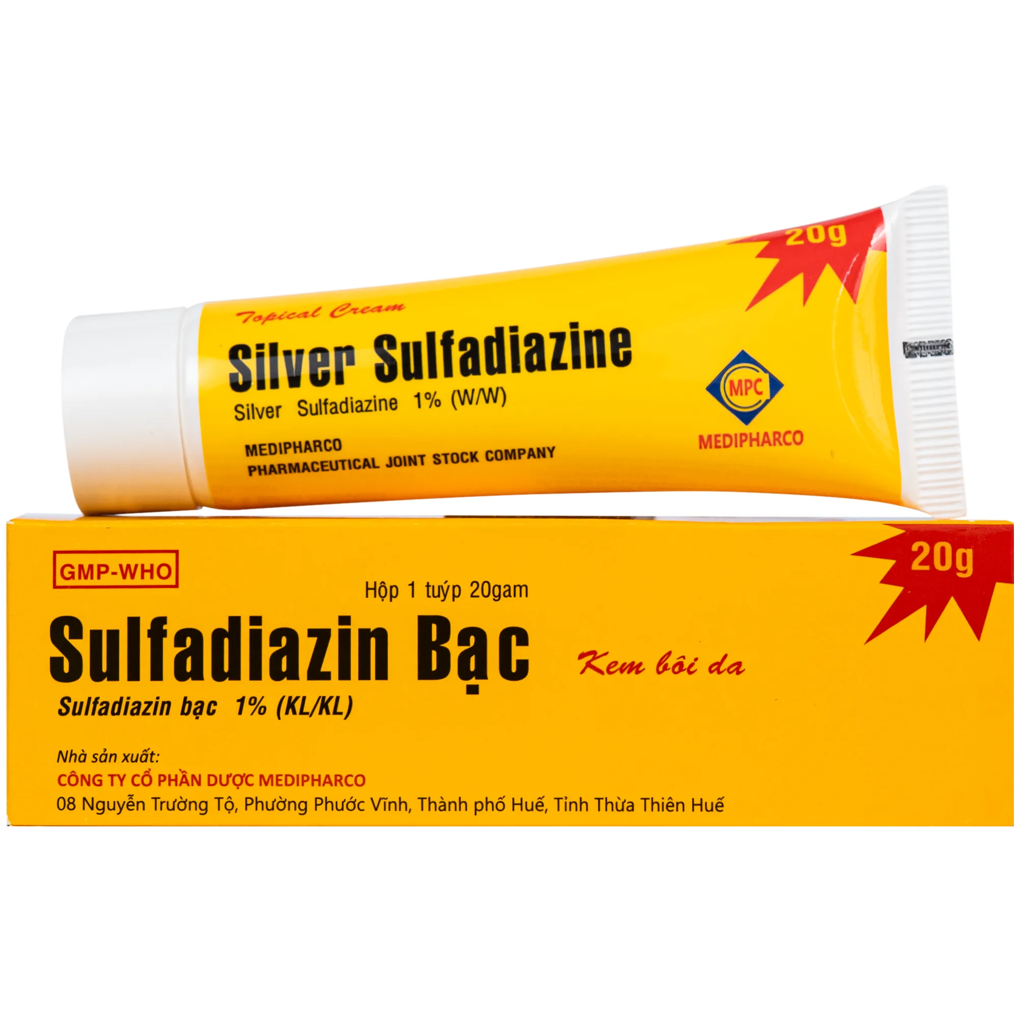 Hình ảnh Thuốc Kem Bôi Da Sulfadiazin Bạc 1% Medipharco phòng ngừa và điều trị nhiễm khuẩn trong phỏng độ hai, độ ba (20g)