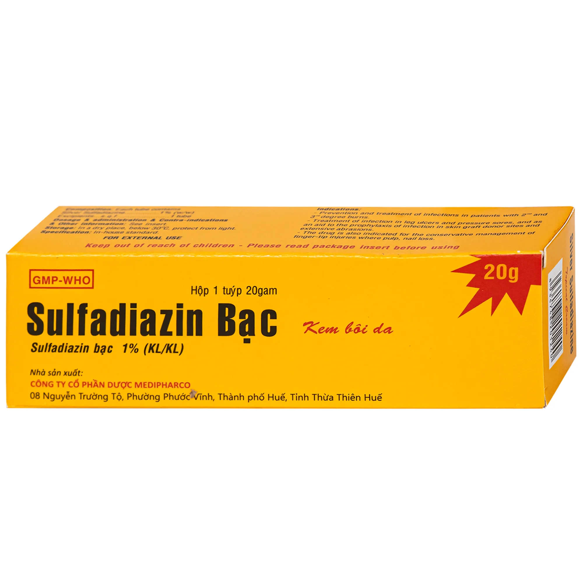 Hình ảnh Thuốc Kem Bôi Da Sulfadiazin Bạc 1% Medipharco phòng ngừa và điều trị nhiễm khuẩn trong phỏng độ hai, độ ba (20g)